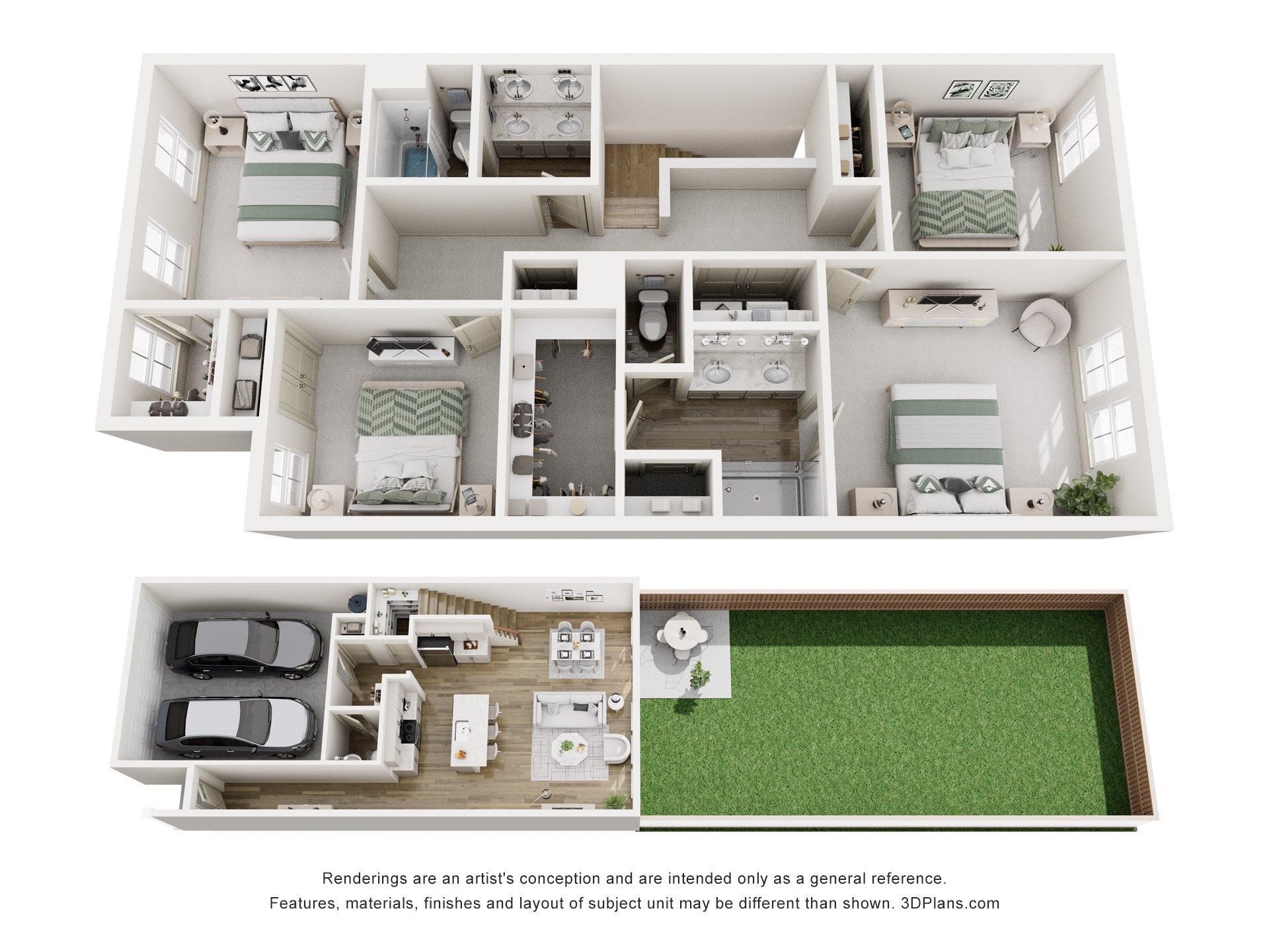 Floor plan for 4 beds, 2.5 baths, 1856 sqft